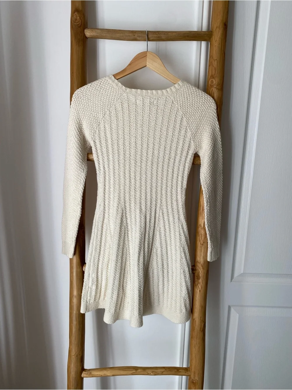Hollister Cream Cable Knit Textured Sweater Mini Dress Sz XS Long Sleeves Boho